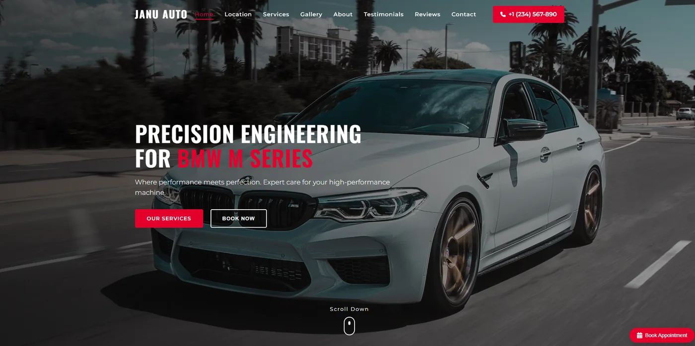 Janu Auto Garage website interface